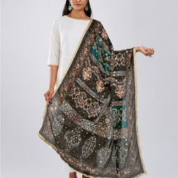 TEEJH Ethnic Motifs Printed Dupatta With Mirror Work-picture-32