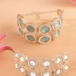 Zaveri Pearls Set of 2 Gold-Plated Austrian Diamonds Studded Wraparound Bracelets image 1