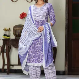 SINGNI Ethnic Motifs Printed Gotta Patti Straight Pure Cotton Kurta & Salwar With Dupatta image 1