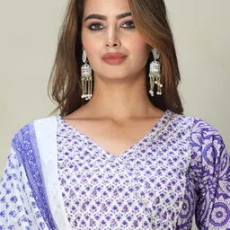 SINGNI Ethnic Motifs Printed Gotta Patti Straight Pure Cotton Kurta & Salwar With Dupatta image 2