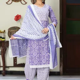 SINGNI Ethnic Motifs Printed Gotta Patti Straight Pure Cotton Kurta & Salwar With Dupatta image 3