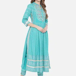 Prakhya Women Blue Pure Cotton Kurta with Trousers & With Dupatta image 4