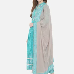 Prakhya Women Blue Pure Cotton Kurta with Trousers & With Dupatta image 5