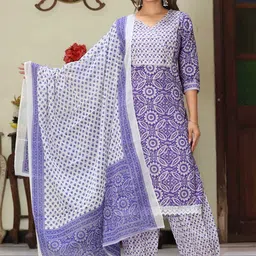 SINGNI Ethnic Motifs Printed Gotta Patti Straight Pure Cotton Kurta & Salwar With Dupatta image 5
