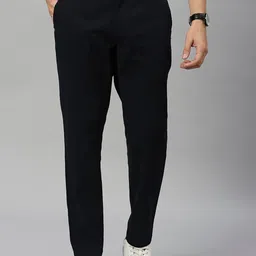 HERE&NOW Men Blue Smart Slim Fit Mid-Rise Easy Wash Pure Cotton Trousers-picture-37