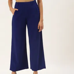 Zastraa Women Blue Solid Flared Culottes Trousers-image-2