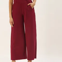 Zastraa Women Red Solid Flared Culottes Trousers-image-63