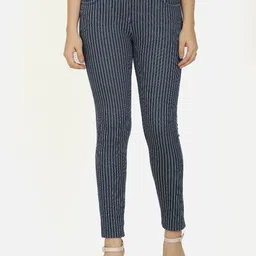 Westwood Women Blue & Grey Skinny Fit Striped Jeggings-picture-21