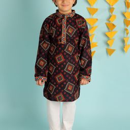 KID1 Boys Black Bandhani Yoke Design Pure Cotton Kurta with Trouser-picture-18