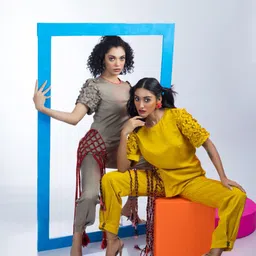 FIRKI Round Neck Tie-Up Detail Top & Flared Trouser image 2