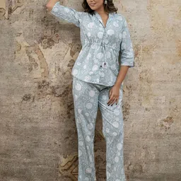 mokshi Floral Printed Pure Cotton Top With Trousers image 5