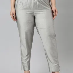 Go Colors Plus Size Women Silver-Toned Solid Tapered Fit Trousers image 1