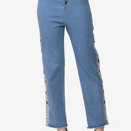 SUMAVI-FASHION Women Floral Embroidered Mid-Rise Denim Trousers-picture-13