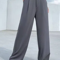 BROADSTAR Women Smart Loose Fit High-Rise Easy Wash Pleated Parallel Trousers-picture-13