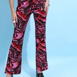 Tokyo Talkies Women  Jacquard Flared Trousers-image-12