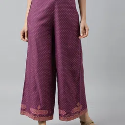W Women Purple Printed Trousers-picture-27