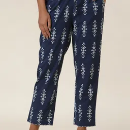 folk song W Blue Women Ethnic Motifs Printed Mid-Rise Cotton Trousers image 1