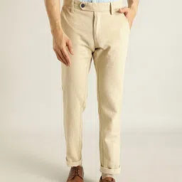 Indian Terrain Men Brooklyn Slim Fit Linen Cotton Chino Trousers-picture-15