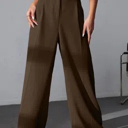 BROADSTAR Women Smart Wide Leg High Rise Stretchable Easy Wash Trousers-image-41