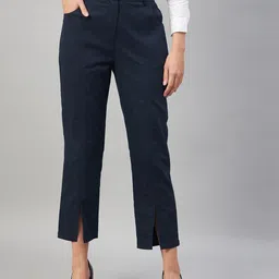 Orchid Blues Women Tapered Fit High-Rise Pure Cotton Trousers-image-79