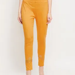 Clora Creation Women Mustard Yellow Floral Embellished Smart Easy Wash Trousers-picture-21