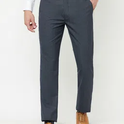 Cantabil Men Navy Blue Checked Formal Trousers-image-57
