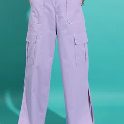 Tokyo Talkies Women Purple Flared Cargo Trousers-image-43