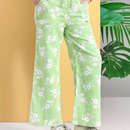 ARIAS By LARA DUTTA Girls Floral Printed Cotton Flared Pull Up Trousers image 1