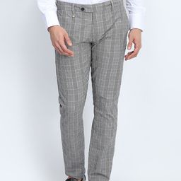 Antony Morato Men Black & White Slim Fit Checked Formal Trousers-picture-18