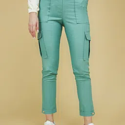DressBerry Women Turquoise Blue Loose Fit High-Rise Cargos Trousers-image-11
