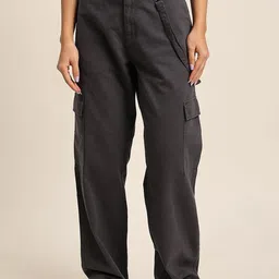 IVOC Women Straight Fit High-Rise Cargos Trousers-image-7