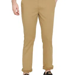 Basics Men Mid-Rise Plain Cotton Tapered Fit Chinos Trousers image 1