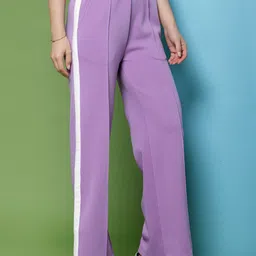 KASSUALLY Women Lavender Striped Straight Fit High-Rise Trousers-picture-14