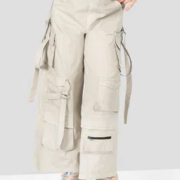 Naughty Ninos Girls Comfort Loose Fit Easy Wash Cotton Cargos Trousers-image-1