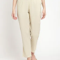 SAVI Women Relaxed Straight Fit Pleated Cotton Cigarette Trousers-image-4