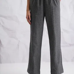 Tokyo Talkies Women Grey Straight Fit Cotton Mid-Rise Wide Leg Trouser-picture-36