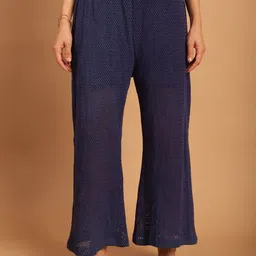 TAG 7 Women Relaxed Straight Leg Mid-Rise Cotton Crotchet Bootcut Trousers-image-92