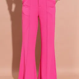 Tokyo Talkies Women Pink Flared Bootcut Trousers-image-96