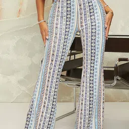 Sugathari Women Striped Slim Fit Wrinkle Free Bootcut Trousers-picture-32