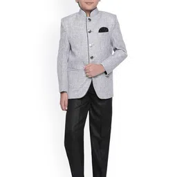 Jeetethnics Boys Grey & Black Solid Single-Breasted Regular-Fit Party Suit-image-20