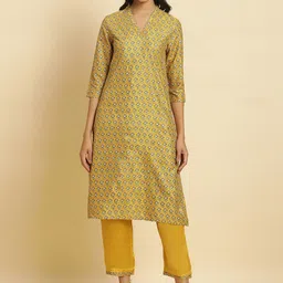 W Floral Print Cotton Kurta With Straight Pant-image-54