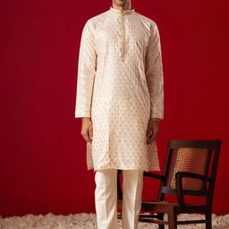 VASTRAMAY Ethnic Motifs Woven Design Thread Work Detailed Straight Kurta With Trouser-picture-10