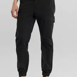 Snitch Men Black Smart Tapered Fit Cargos Trousers-picture-44