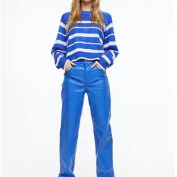 H&M Women Blue Straight Fit Trousers-picture-40