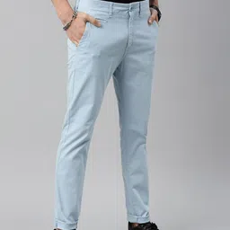 Breakbounce Men Blue Skinny Fit Low-Rise Chinos Trousers image 2