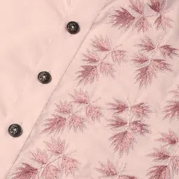 See Designs Men Peach Floral Yoke Design Thread Work Pure Cotton Kurta with Pyjamas image 3