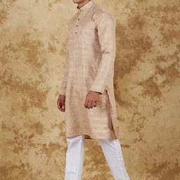 BLUESAANCHI Textured Mandarin Collar Straight Kurta With Trousers image 3