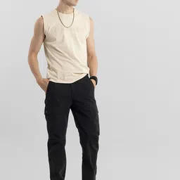 Snitch Men Black Smart Tapered Fit Cargos Trousers image 2