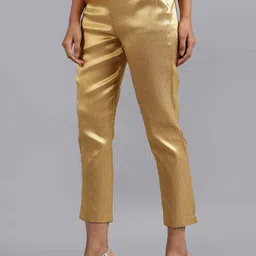 W Women Gold-Toned Floral Printed Slim Fit Pleated Culottes Trousers image 4