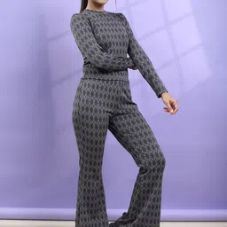 Basics By Tokyo Talkies Women Geometric Self Design Slip On Bootcut Trousers image 4